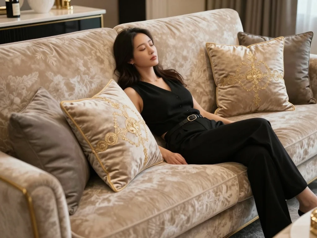 Person relaxing with luxury cushions