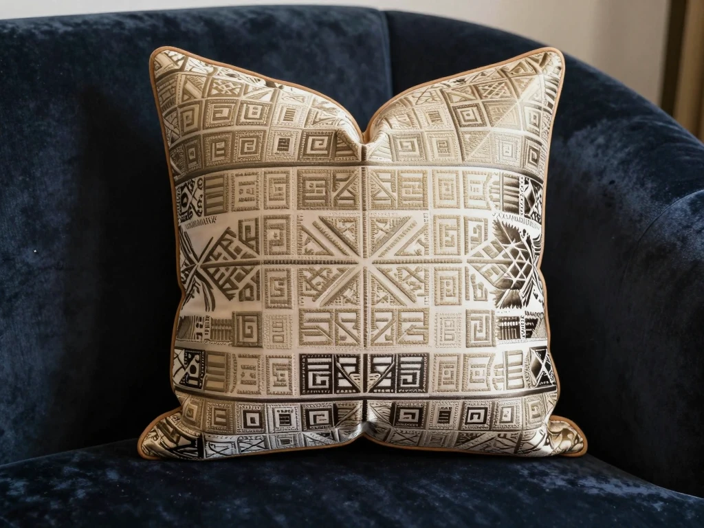 Silk decorative cushion with geometric pattern